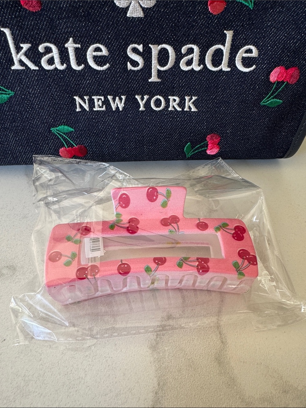 Kate Spade Denim Ella Cherry Embroidery Satchel Handbag & Hair Clip - Picture 2 of 10